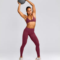 EnhanceLift™ Seamless Leggings with Gray Logo | Burnt Maroon Red