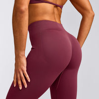 EnhanceLift™ Seamless Leggings with Gray Logo | Burnt Maroon Red