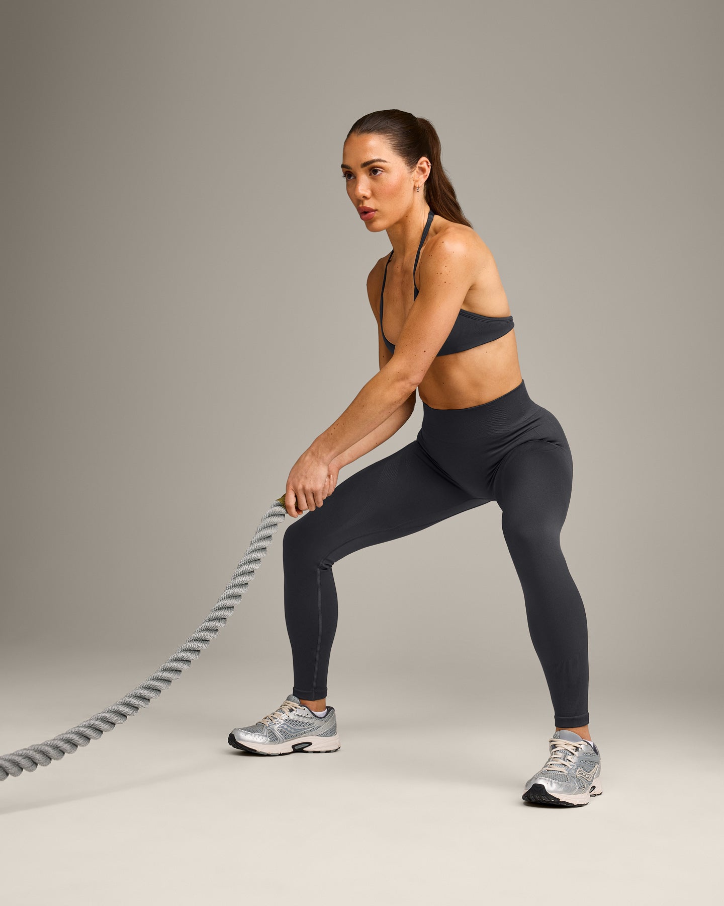 EnhanceLift™ Seamless Leggings with Grey Logo | Coal