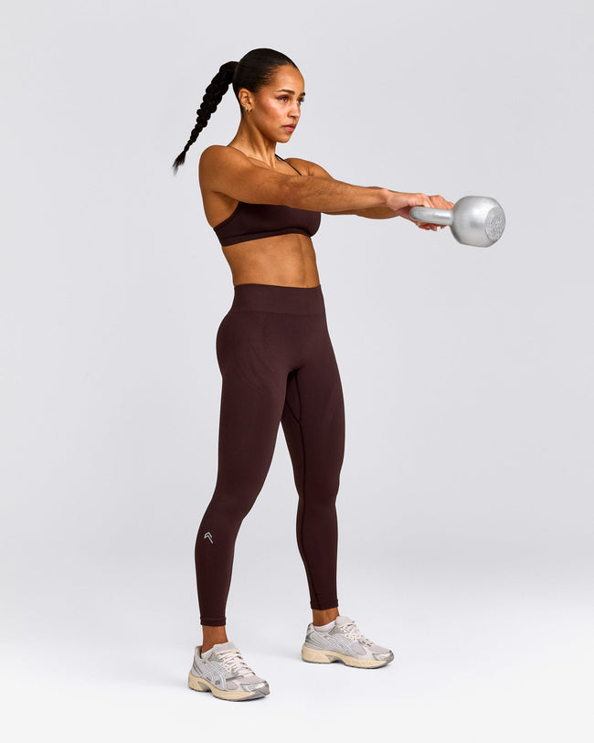EnhanceLift™ Seamless Leggings with Gray Logo | Plum Brown