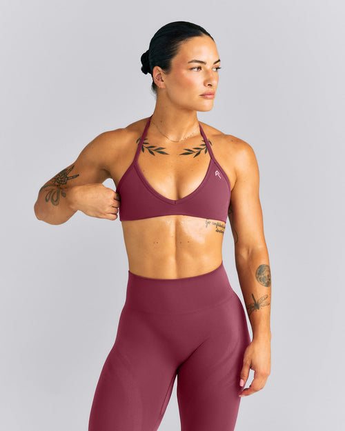 EnhanceLift™ Seamless Minimal Halter Neck Bralette | Burnt Maroon Red