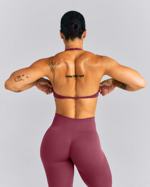 EnhanceLift™ Seamless Minimal Halter Neck Bralette | Burnt Maroon Red