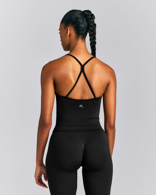 EnhanceLift™ Seamless Strappy Racer Tank Top with Built in Bra | Black