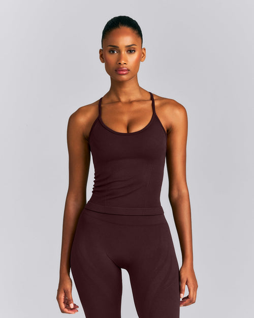 EnhanceLift™ Seamless Strappy Racer Tank Top with Built in Bra | Plum Brown