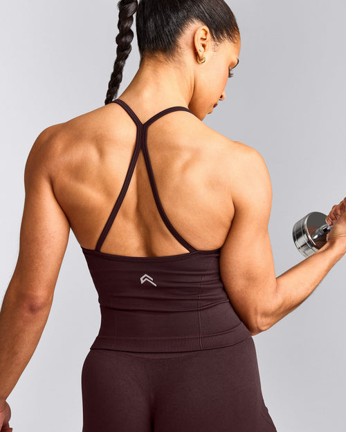 EnhanceLift™ Seamless Strappy Racer Tank Top with Built in Bra Shelf | Plum Brown