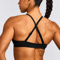 EnhanceLift™ Seamless Strappy Sports Bra with Gray Logo | Black
