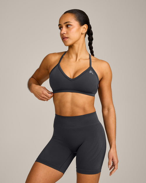 Oner Modal EnhanceLift™ Seamless Strappy Sports Bra with Grey Logo | Coal