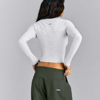 Fitted Cotton Long Sleeve Crew Neck Top | Light Gray Marl
