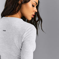 Fitted Cotton Long Sleeve Crew Neck Top | Light Gray Marl