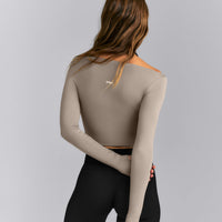 FormeSoft™ Fitted Off-The-Shoulder Long Sleeve Top | Washed Minky