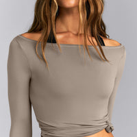 FormeSoft™ Fitted Off-The-Shoulder Long Sleeve Top | Washed Minky