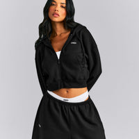 Foundations All Season Cropped Zip Up Hoodie | Black