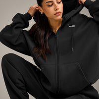 Foundations Cosy Oversized Zip Through Hoodie | Soft Black