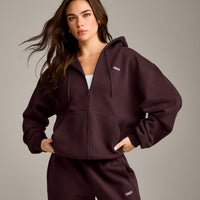 Foundations Cosy Zip Through Hoodie | Plum Brown