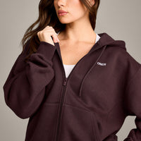 Foundations Cosy Zip Through Hoodie | Plum Brown