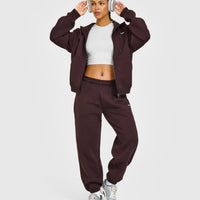 Foundations Zip Through Hoodie with Grey Logo | Plum Brown