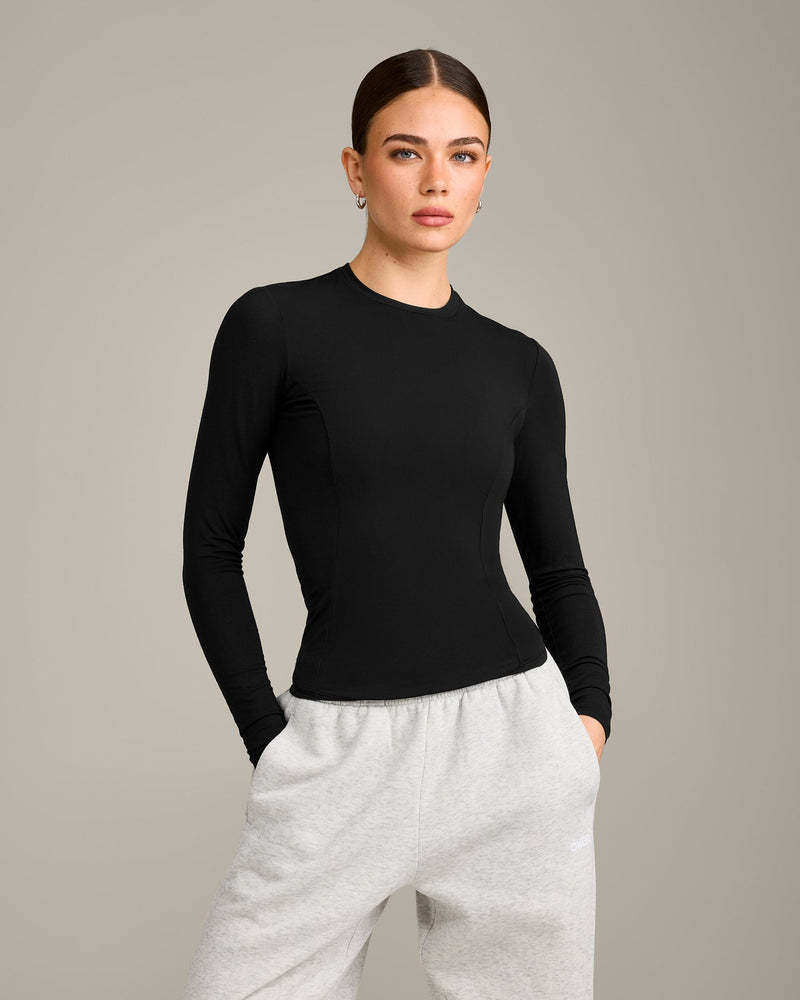 Mellow Motion Crew Neck Long Sleeve Top in Black | Oner Active
