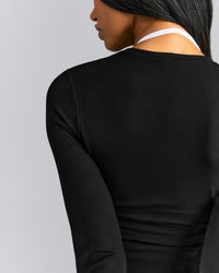 Mellow™ Rib Mid Long Sleeve Cardigan with Embroidered Logo | Black
