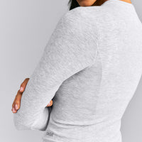 Mellow™ Rib Mid Long Sleeve Cardigan with Embroidered Logo | Light Grey Marl