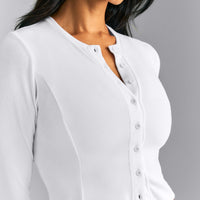 Mellow™ Rib Mid Long Sleeve Cardigan with Embroidered Logo | White