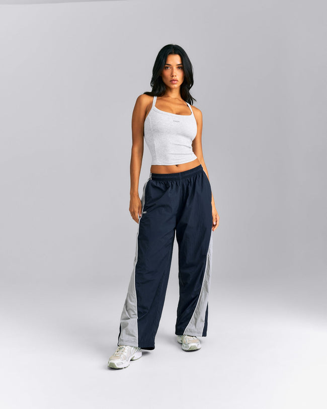 Mellow™ Rib Racer Back Mid Vest with Built in Bra Shelf | Light Grey Marl