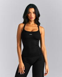 Mellow™ Rib Racer Back Tank Top with Built in Bra Shelf | Black