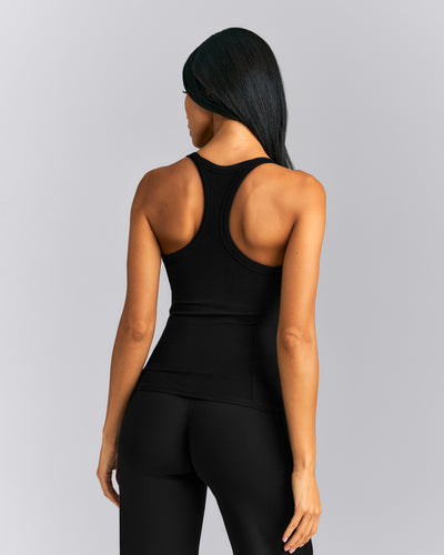 Mellow™ Rib Racer Back Tank Top with Built in Bra Shelf | Black