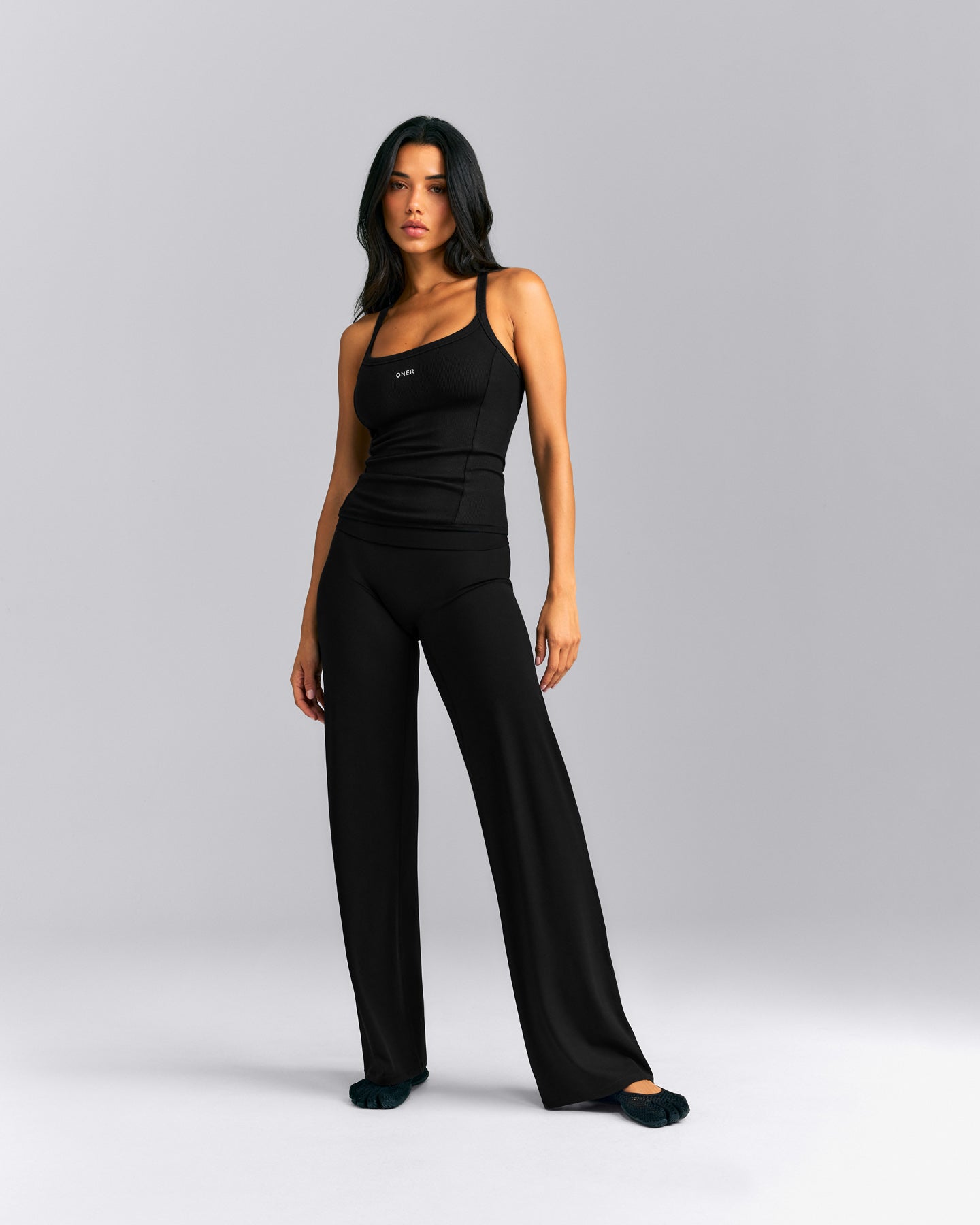 Mellow™ Rib Racer Back Tank Top with Built in Bra Shelf | Black