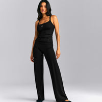 Mellow™ Rib Racer Back Tank Top with Built in Bra Shelf | Black