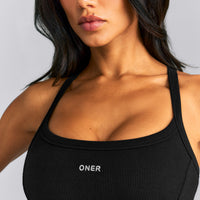 Mellow™ Rib Racer Back Tank Top with Built in Bra Shelf | Black