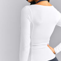 Mellow™ Rib V Neck Long Sleeve Top | White
