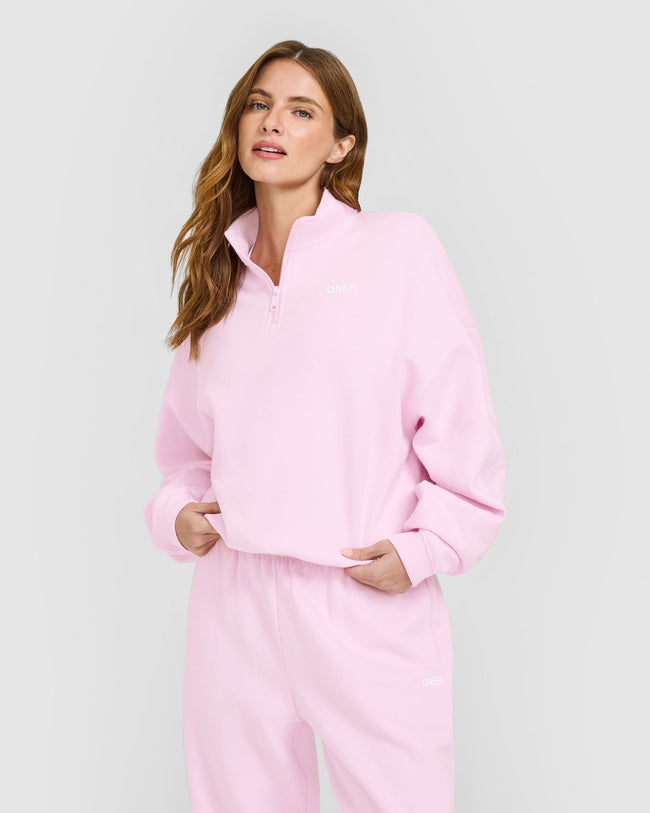 Mid Weight 1/4 Zip Sweatshirt | Chalk Pink