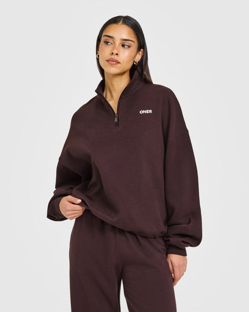 Oner Modal Mid Weight 1/4 Zip Sweatshirt | Plum Brown