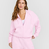 Mid Weight Relaxed Zip Through Hoodie | Chalk Pink