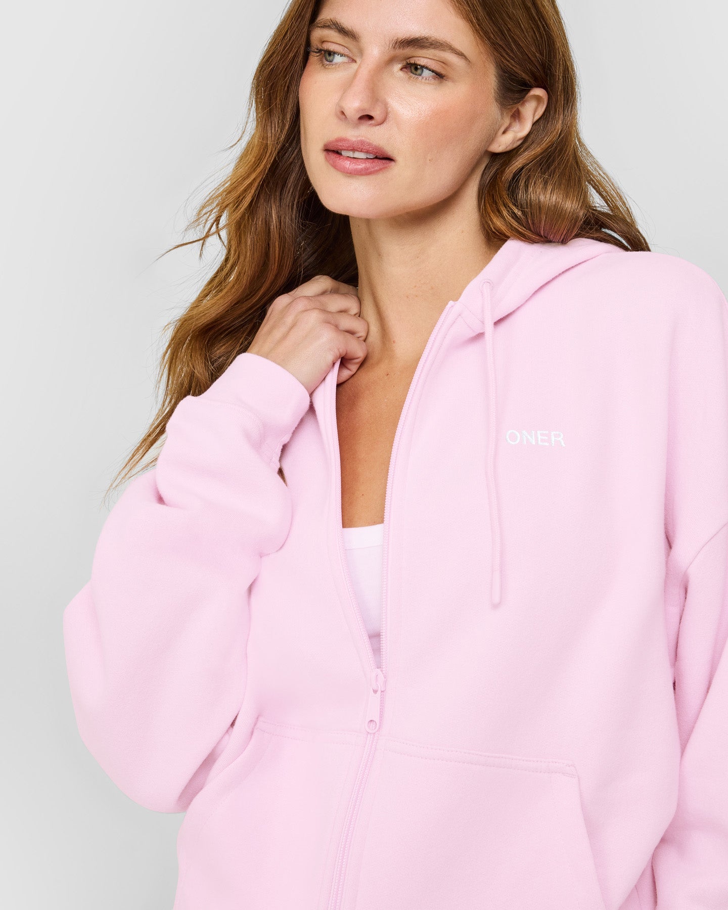 Mid Weight Relaxed Zip Through Hoodie | Chalk Pink