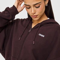 Mid Weight Relaxed Zip Through Hoodie | Plum Brown