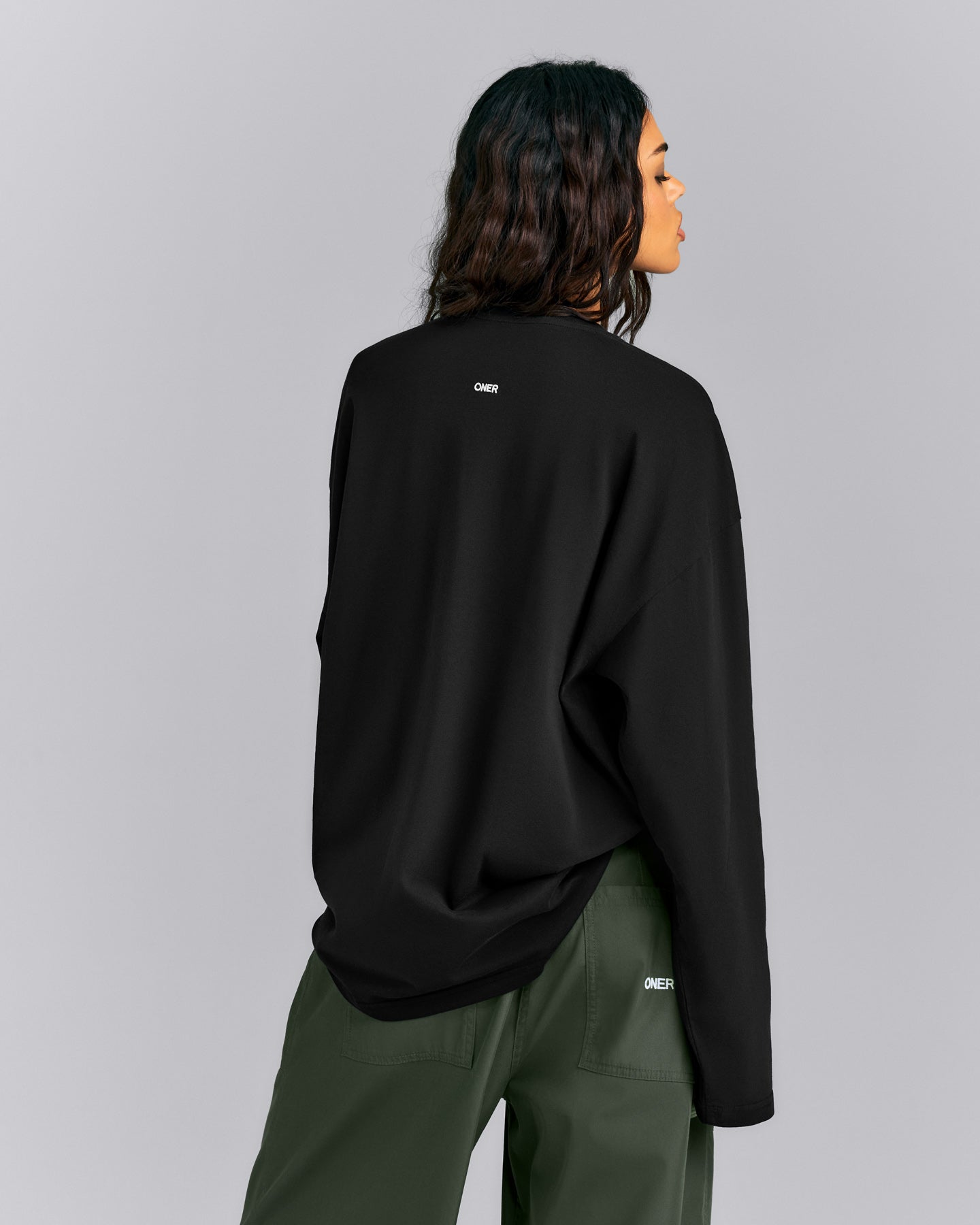 Oversized Cotton Long Sleeve Top | Black