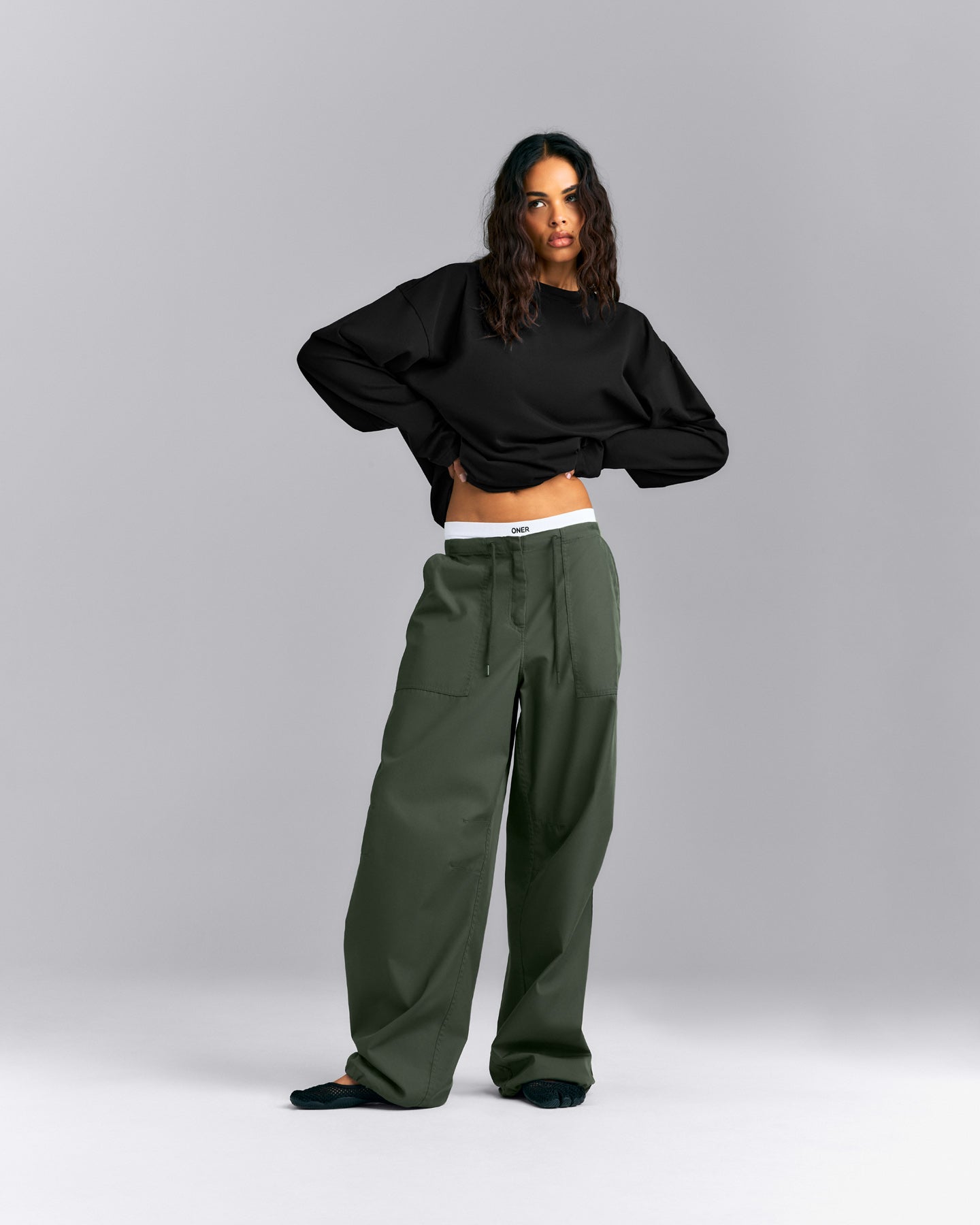 Oversized Cotton Long Sleeve Top | Black