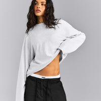 Oversized Cotton Long Sleeve Top | Light Gray Marl