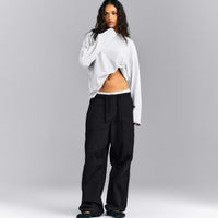 Oversized Cotton Long Sleeve Top | Light Gray Marl