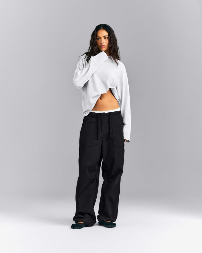 Oversized Cotton Long Sleeve Top | Light Gray Marl