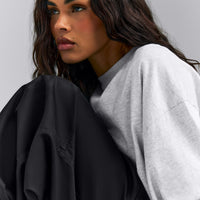 Oversized Cotton Long Sleeve Top | Light Gray Marl
