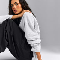 Oversized Cotton Long Sleeve Top | Light Gray Marl