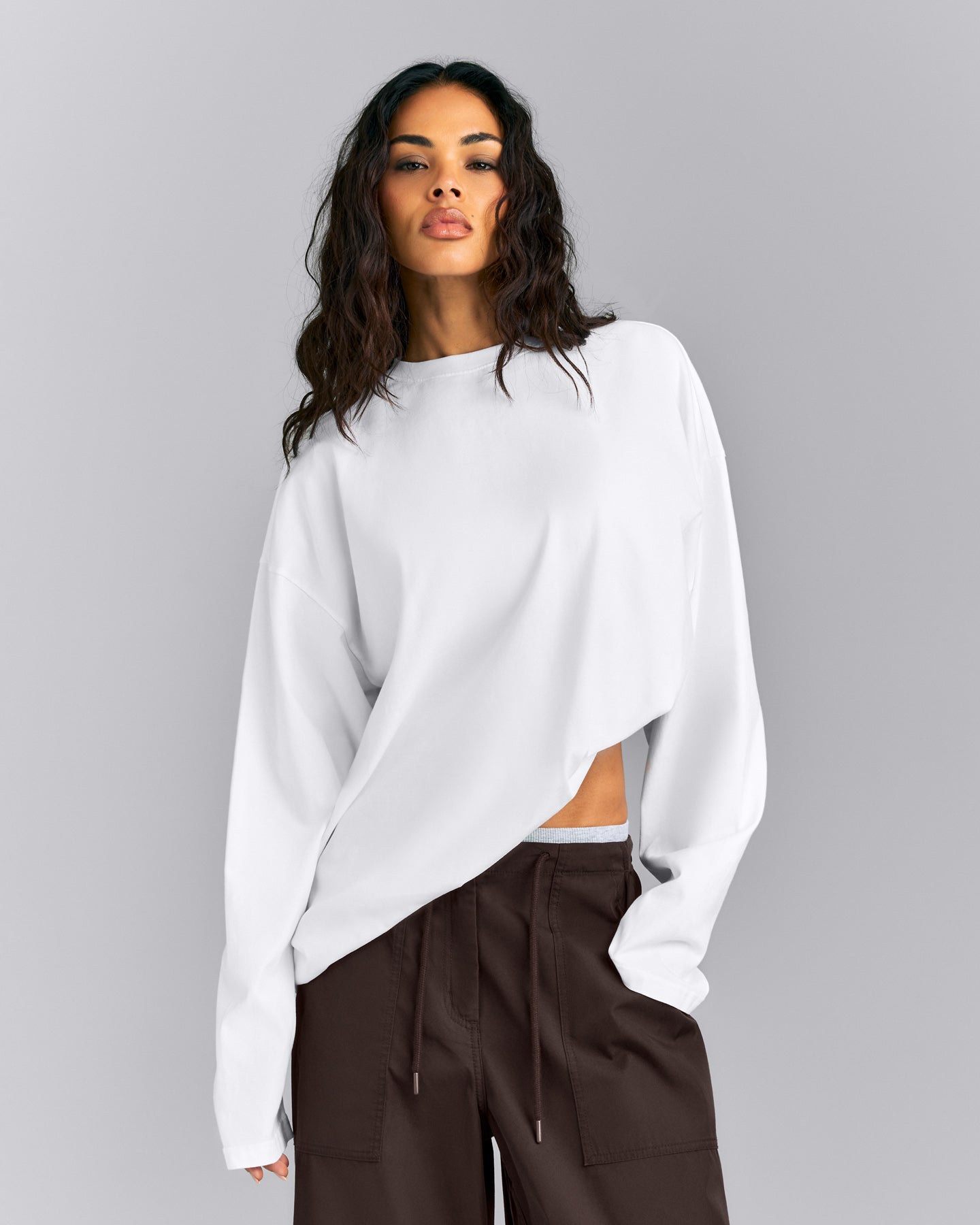 Oversized Cotton Long Sleeve Top | White