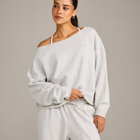 Raw Cut Lounge Off-The-Shoulder Sweatshirt | Light Grey Marl