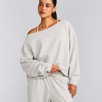 Cotton Vintage Lounge Off-The-Shoulder Sweatshirt | Light Gray Marl