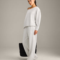 Raw Cut Lounge Off-The-Shoulder Sweatshirt | Light Grey Marl