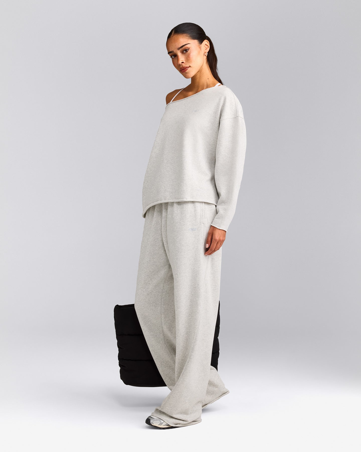 Cotton Vintage Lounge Off-The-Shoulder Sweatshirt | Light Gray Marl
