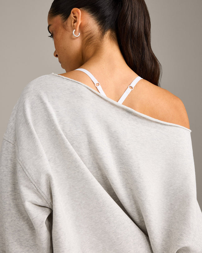 Raw Cut Lounge Off-The-Shoulder Sweatshirt | Light Grey Marl