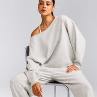 Cotton Vintage Lounge Off-The-Shoulder Sweatshirt | Light Gray Marl